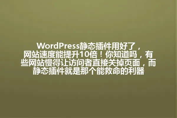 WordPress静态插件用好了,网站速度能提升10倍!你知道吗,有些网站慢得让访问者直接关掉页面,而静态插件就是那个能救命的利器 一