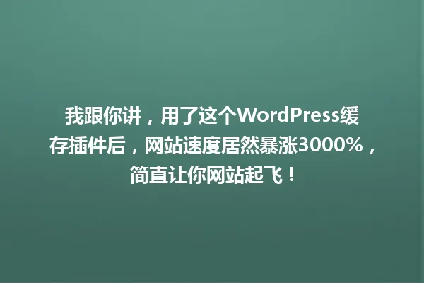 我跟你讲,用了这个WordPress缓存插件后,网站速度居然暴涨3000%,简直让你网站起飞! 一