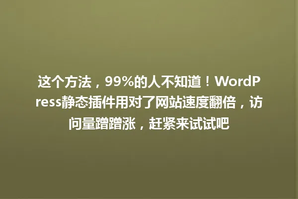 这个方法,99%的人不知道!WordPress静态插件用对了网站速度翻倍,访问量蹭蹭涨,赶紧来试试吧 一