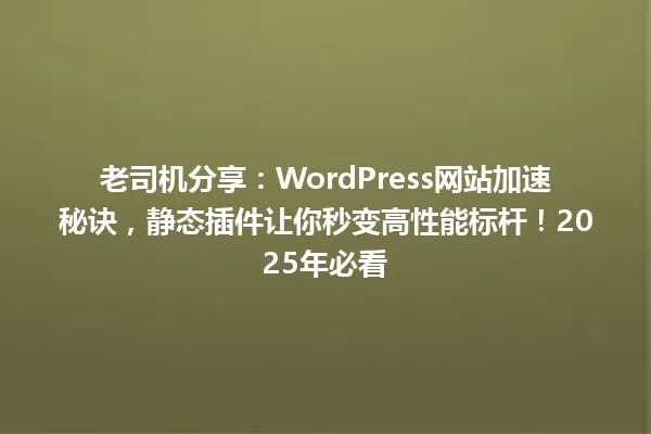 老司机分享:WordPress网站加速秘诀,静态插件让你秒变高性能标杆!2025年必看 一