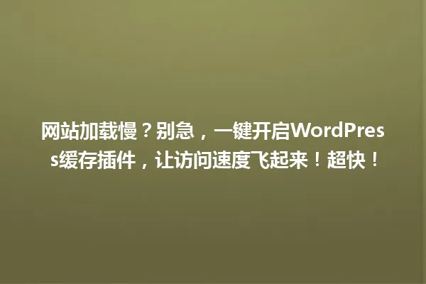网站加载慢?别急,一键开启WordPress缓存插件,让访问速度飞起来!超快! 一