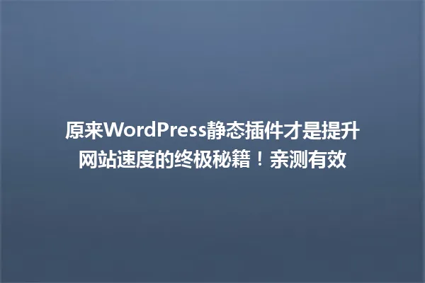 原来WordPress静态插件才是提升网站速度的终极秘籍!亲测有效 一