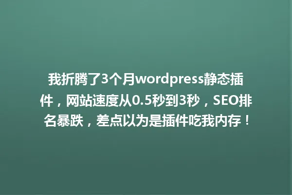 我折腾了3个月wordpress静态插件,网站速度从0.5秒到3秒,SEO排名暴跌,差点以为是插件吃我内存! 一
