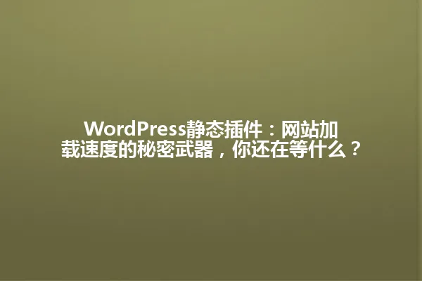 WordPress静态插件:网站加载速度的秘密武器,你还在等什么? 一