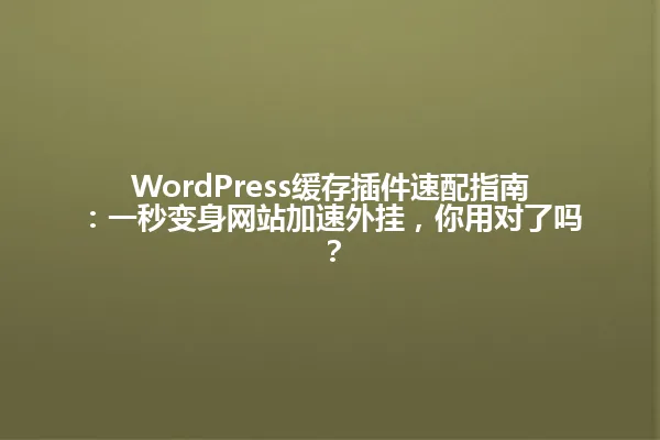 WordPress缓存插件速配指南:一秒变身网站加速外挂,你用对了吗? 一