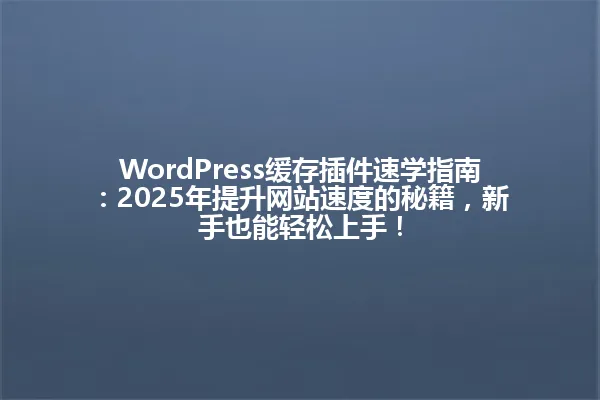 WordPress缓存插件速学指南:2025年提升网站速度的秘籍,新手也能轻松上手! 一