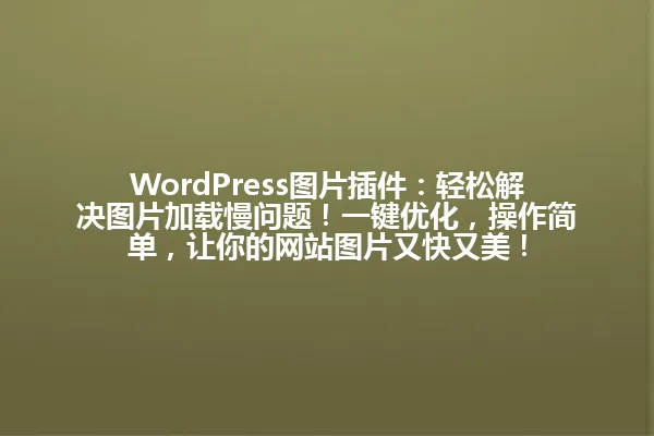 WordPress图片插件：轻松解决图片加载慢问题！一键优化，操作简单，让你的网站图片又快又美！ 一