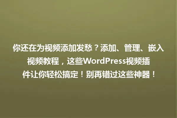 你还在为视频添加发愁?添加、管理、嵌入视频教程,这些WordPress视频插件让你轻松搞定!别再错过这些神器! 一