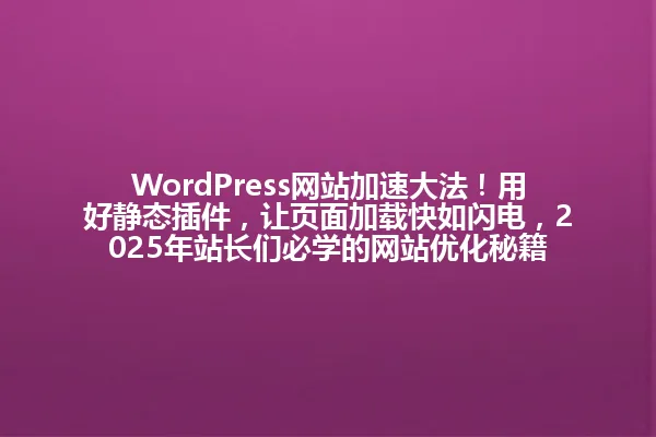 WordPress网站加速大法!用好静态插件,让页面加载快如闪电,2025年站长们必学的网站优化秘籍 一