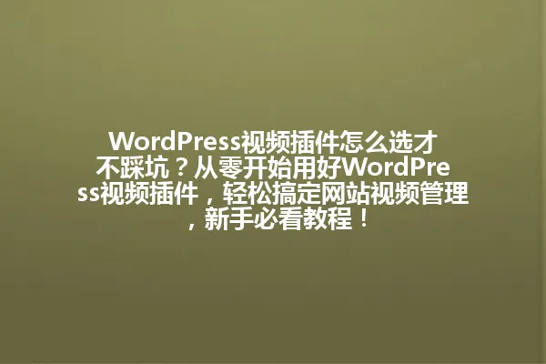 WordPress视频插件怎么选才不踩坑?从零开始用好WordPress视频插件,轻松搞定网站视频管理,新手必看教程! 一