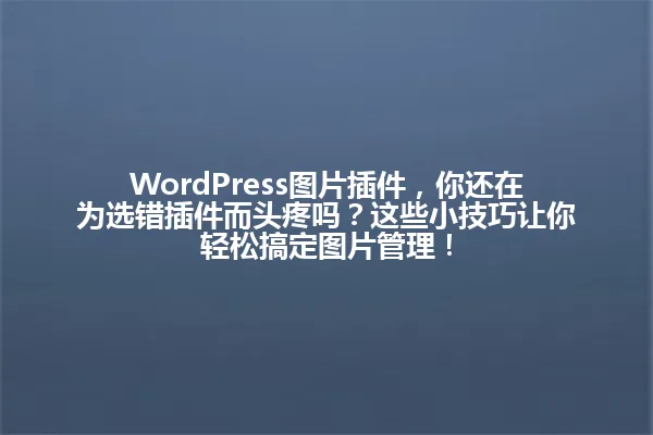 WordPress图片插件,你还在为选错插件而头疼吗?这些小技巧让你轻松搞定图片管理! 一