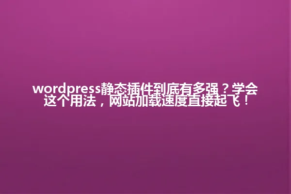 wordpress静态插件到底有多强?学会这个用法,网站加载速度直接起飞! 一