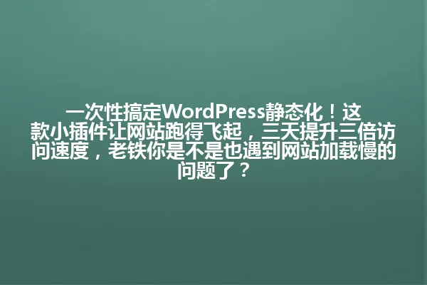 一次性搞定WordPress静态化!这款小插件让网站跑得飞起,三天提升三倍访问速度,老铁你是不是也遇到网站加载慢的问题了? 一
