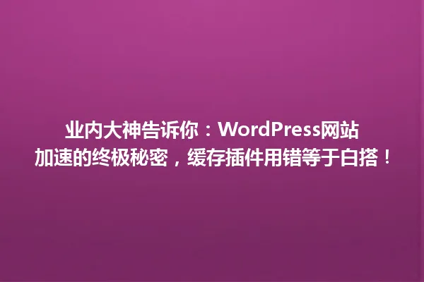 业内大神告诉你:WordPress网站加速的终极秘密,缓存插件用错等于白搭! 一