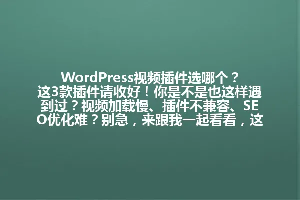 WordPress视频插件选哪个?这3款插件请收好!你是不是也这样遇到过?视频加载慢、插件不兼容、SEO优化难?别急,来跟我一起看看,这几个插件真的挺好用的! 一