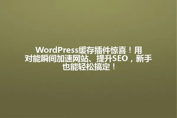 WordPress缓存插件惊喜!用对能瞬间加速网站、提升SEO,新手也能轻松搞定! 一