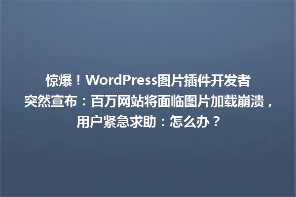 惊爆！WordPress图片插件开发者突然宣布：百万网站将面临图片加载崩溃，用户紧急求助：怎么办？ 一