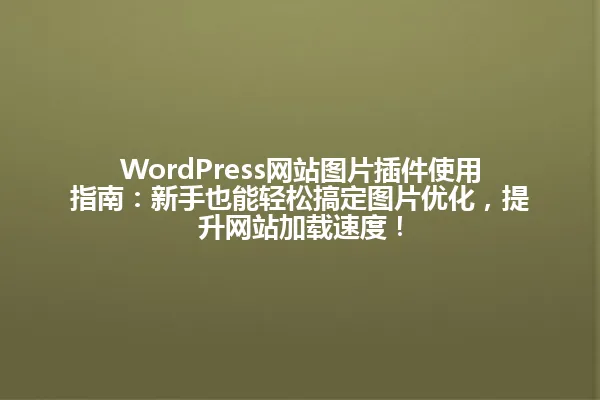 WordPress网站图片插件使用指南:新手也能轻松搞定图片优化,提升网站加载速度! 一