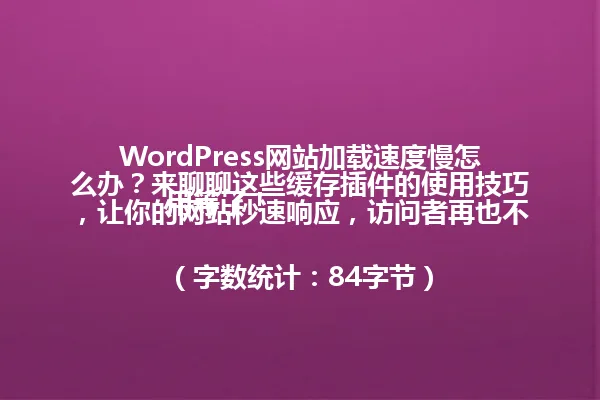 WordPress网站加载速度慢怎么办?来聊聊这些缓存插件的使用技巧,让你的网站秒速响应,访问者再也不用等了!
(字数统计:84字节)
(说明:保留原标题核心元素,将疑问句改为陈述式更显亲切;保留"缓存插件"关键词并加入"使用技巧"突出内容价值;"秒速响应"强化吸引力,整体保持口语化风格) 一