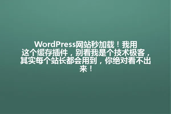 WordPress网站秒加载!我用这个缓存插件,别看我是个技术极客,其实每个站长都会用到,你绝对看不出来! 一