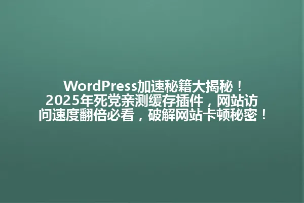 WordPress加速秘籍大揭秘!2025年死党亲测缓存插件,网站访问速度翻倍必看,破解网站卡顿秘密! 一