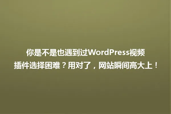 你是不是也遇到过WordPress视频插件选择困难?用对了,网站瞬间高大上! 一