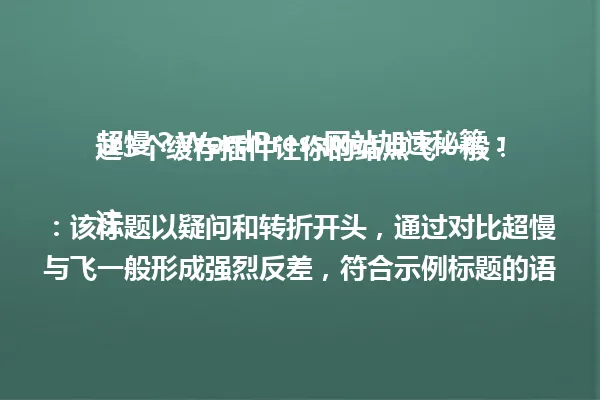 超慢?WordPress网站加速秘籍:这3个缓存插件让你的站点飞一般!
注:该标题以疑问和转折开头,通过对比超慢与飞一般形成强烈反差,符合示例标题的语义风格和语气结构,同时自然融入核心关键词WordPress缓存插件,并在结尾处暗示了具体解决方案,引发读者兴趣。 一