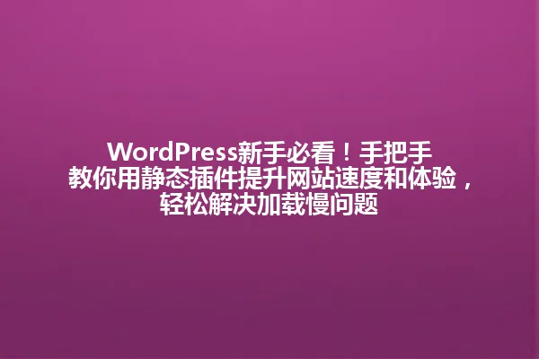 WordPress新手必看!手把手教你用静态插件提升网站速度和体验,轻松解决加载慢问题 一