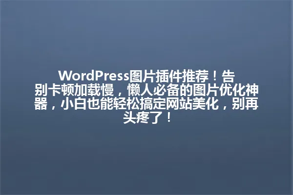 WordPress图片插件推荐!告别卡顿加载慢,懒人必备的图片优化神器,小白也能轻松搞定网站美化,别再头疼了! 一