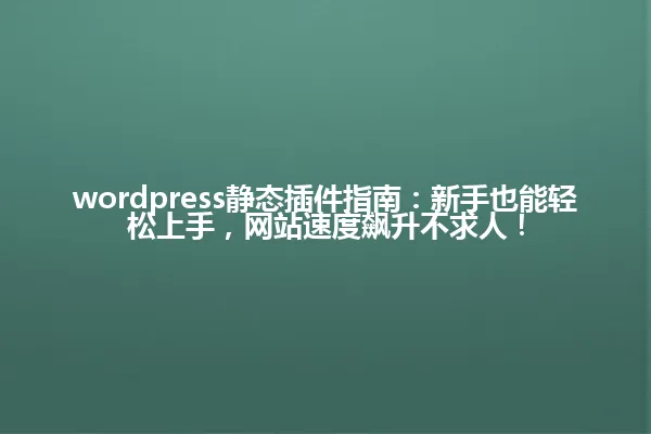 wordpress静态插件指南:新手也能轻松上手,网站速度飙升不求人! 一