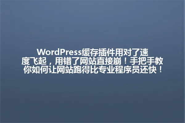 WordPress缓存插件用对了速度飞起,用错了网站直接崩!手把手教你如何让网站跑得比专业程序员还快! 一