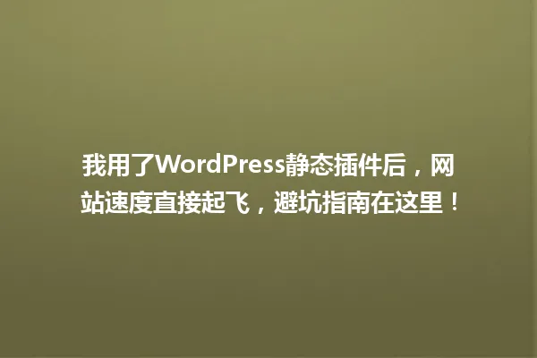 我用了WordPress静态插件后,网站速度直接起飞,避坑指南在这里! 一