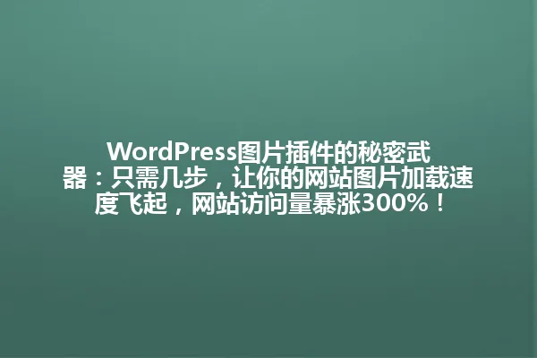 WordPress图片插件的秘密武器：只需几步，让你的网站图片加载速度飞起，网站访问量暴涨300%！ 一
