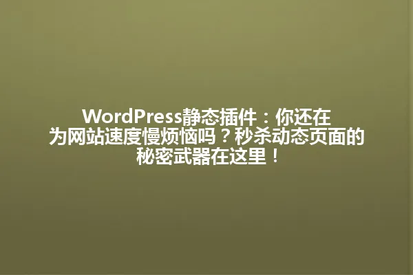 WordPress静态插件:你还在为网站速度慢烦恼吗?秒杀动态页面的秘密武器在这里! 一