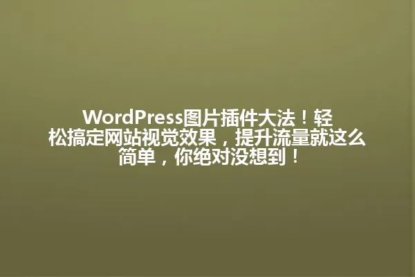 WordPress图片插件大法！轻松搞定网站视觉效果，提升流量就这么简单，你绝对没想到！ 一