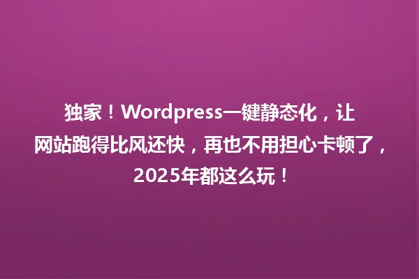 独家!Wordpress一键静态化,让网站跑得比风还快,再也不用担心卡顿了,2025年都这么玩! 一
