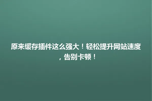 原来缓存插件这么强大!轻松提升网站速度,告别卡顿! 一