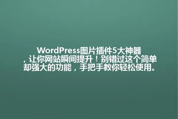 WordPress图片插件5大神器,让你网站瞬间提升!别错过这个简单却强大的功能,手把手教你轻松使用。 一