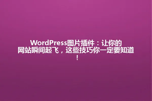 WordPress图片插件:让你的网站瞬间起飞,这些技巧你一定要知道! 一