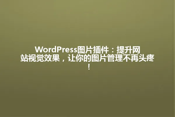 WordPress图片插件:提升网站视觉效果,让你的图片管理不再头疼! 一