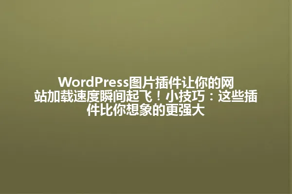 WordPress图片插件让你的网站加载速度瞬间起飞!小技巧:这些插件比你想象的更强大 一
