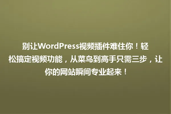 别让WordPress视频插件难住你!轻松搞定视频功能,从菜鸟到高手只需三步,让你的网站瞬间专业起来! 一