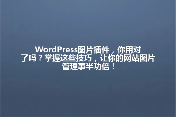 WordPress图片插件,你用对了吗?掌握这些技巧,让你的网站图片管理事半功倍! 一