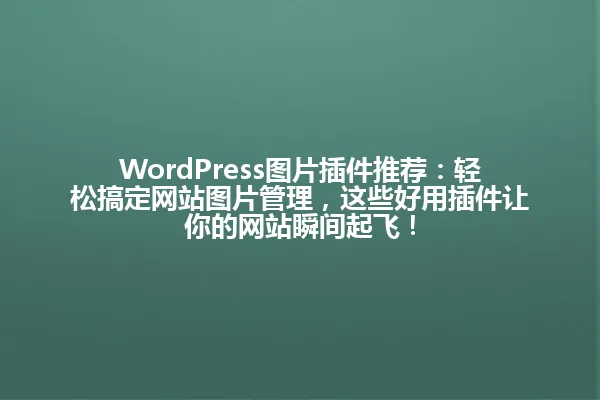 WordPress图片插件推荐:轻松搞定网站图片管理,这些好用插件让你的网站瞬间起飞! 一