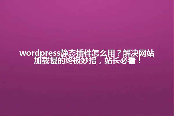 wordpress静态插件怎么用?解决网站加载慢的终极妙招,站长必看! 一