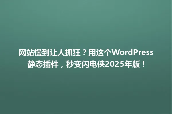网站慢到让人抓狂?用这个WordPress静态插件,秒变闪电侠2025年版! 一