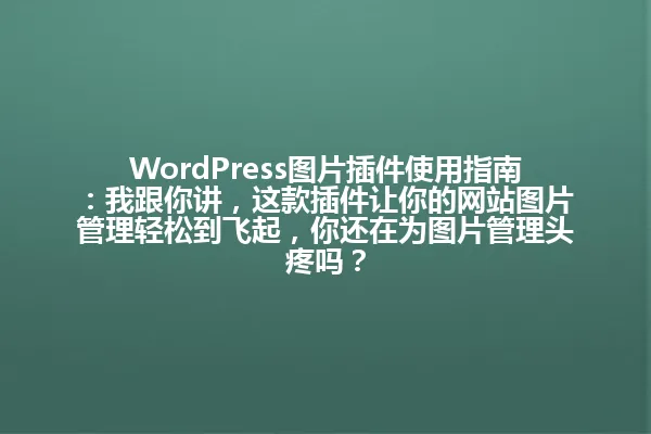 WordPress图片插件使用指南:我跟你讲,这款插件让你的网站图片管理轻松到飞起,你还在为图片管理头疼吗? 一