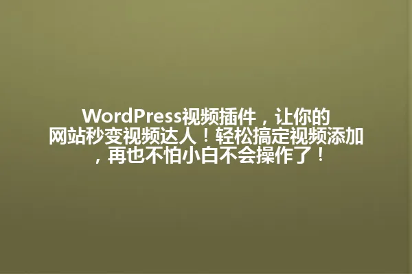 WordPress视频插件,让你的网站秒变视频达人!轻松搞定视频添加,再也不怕小白不会操作了! 一
