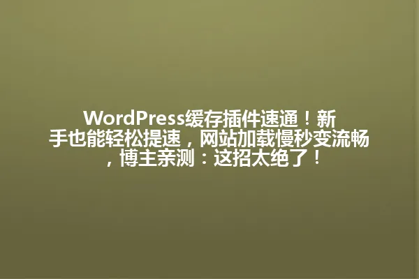 WordPress缓存插件速通!新手也能轻松提速,网站加载慢秒变流畅,博主亲测:这招太绝了! 一