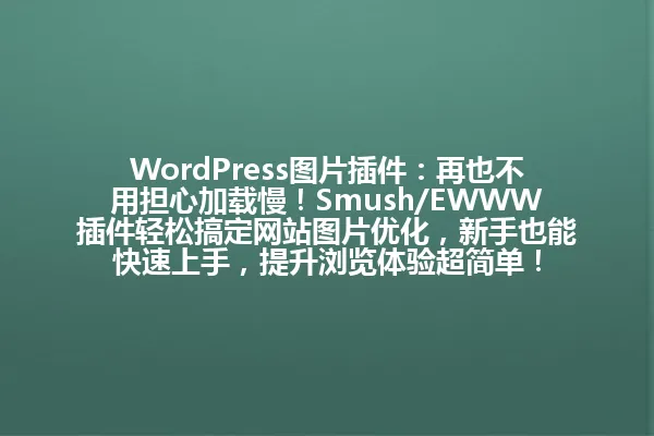 WordPress图片插件:再也不用担心加载慢!Smush/EWWW插件轻松搞定网站图片优化,新手也能快速上手,提升浏览体验超简单! 一